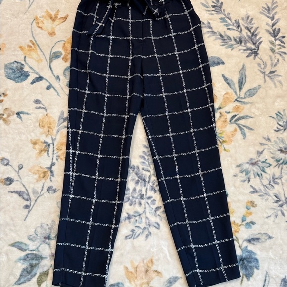Express Navy and White Plaid Ankle High Rise Trouser Pants 4R - Picture 10 of 12